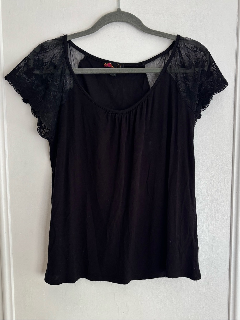 Black Lace Short Sleeve Women's Top